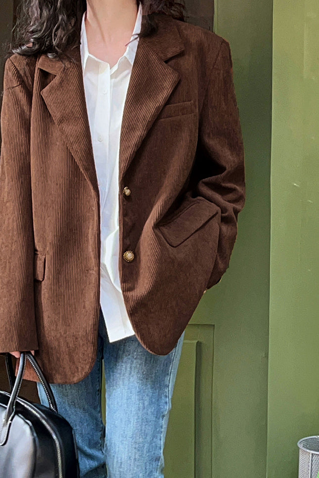 Onbely Blazer en velours côtelé femme style vintage avec poches et boutonnage