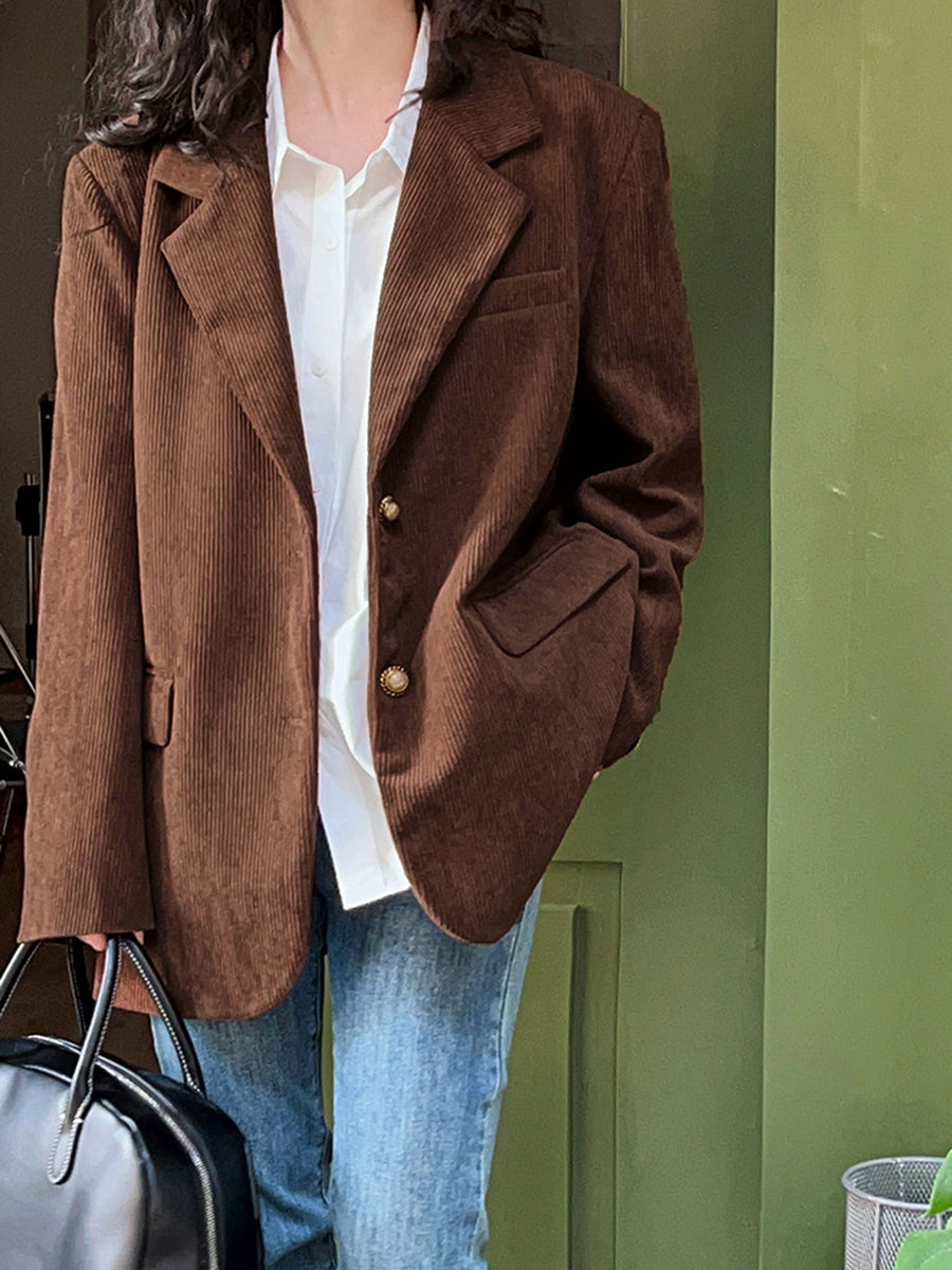 Onbely Blazer en velours côtelé femme style vintage avec poches et boutonnage