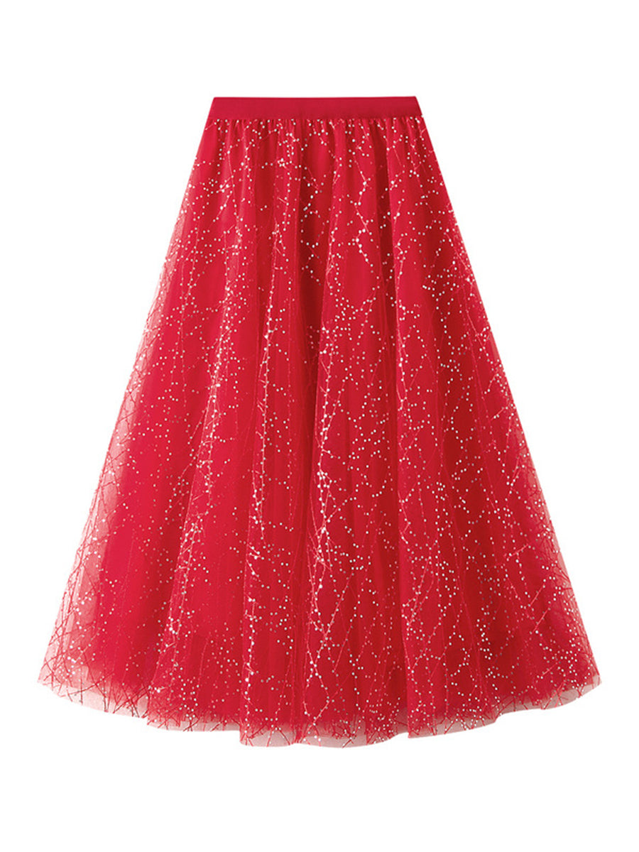 Onbely jupe longue tulle brillante paillette femme mode