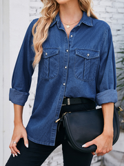 Onbely Casual Long Sleeve Denim Shirt with Pockets