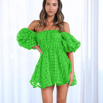 Onbely robe courte unicolore épaules dénudées col bateau manches bouffantes manches courtes mode tous les jours vacances