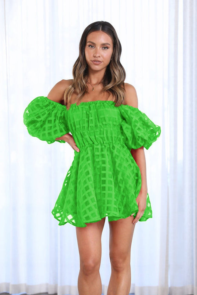 Onbely robe courte unicolore épaules dénudées col bateau manches bouffantes manches courtes mode tous les jours vacances