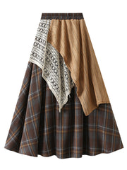 Onbely Vintage Women's Long Lace Plaid Skirt