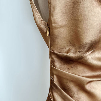 Onbely Cheongsam Qipao Satin Dorée Élégant Sans Manches