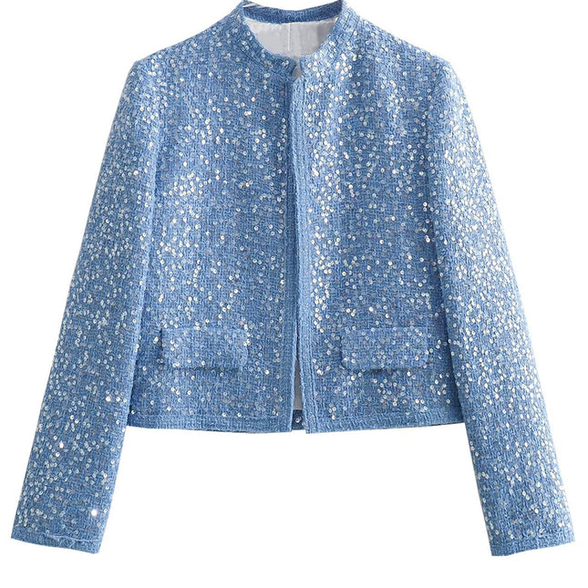 Onbely veste en tweed brillante paillette femme mode