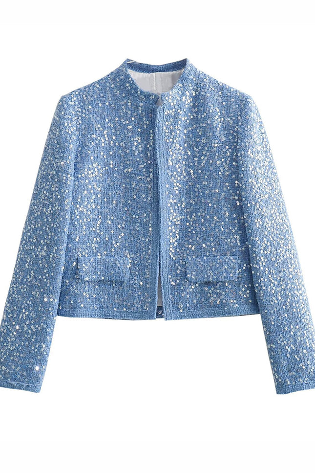 Onbely veste en tweed brillante paillette femme mode