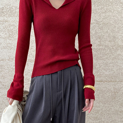 Onbely pull en maille moulante polo pour femme