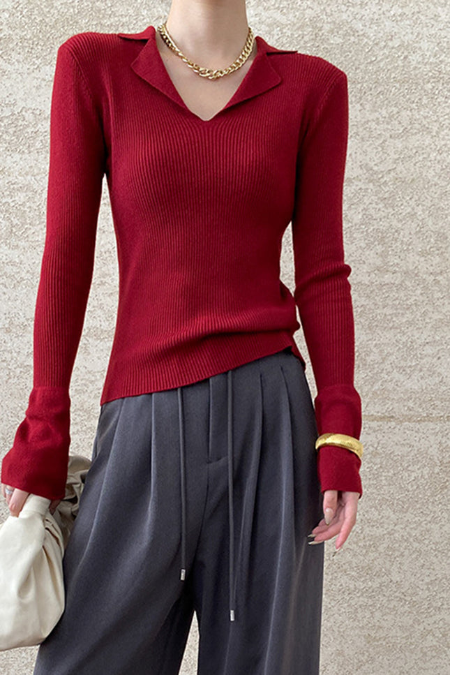 Onbely pull en maille moulante polo pour femme