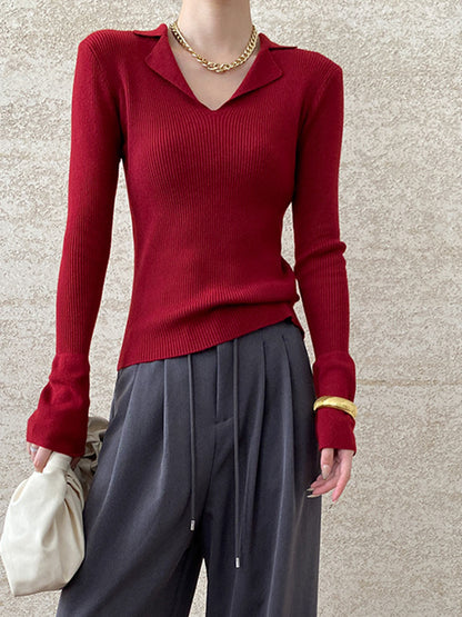 Onbely pull en maille moulante polo pour femme