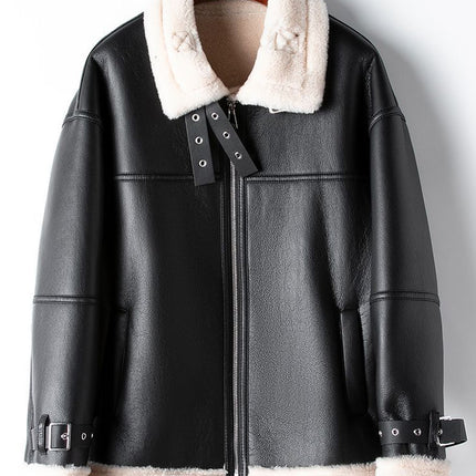 Onbely manteau aviateur simili cuir fermeture éclair femme hiver