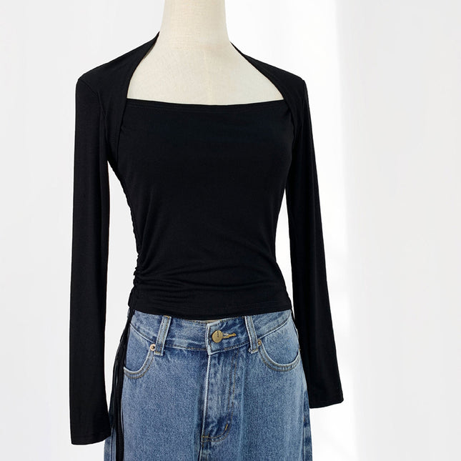 Onbely haut strappy col carré manches longues femme mode