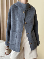 Onbely women's wool coat with buttoned pockets and hooded cape