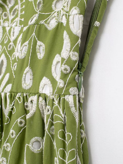 Onbely robe de soirée longue brodée motif cachemire vert sans manches à fines brides pour bal et plage