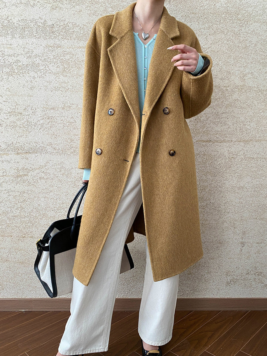 Onbely manteau en laine longue double boutonnage col revers pour femme
