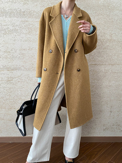 Onbely manteau en laine longue double boutonnage col revers pour femme