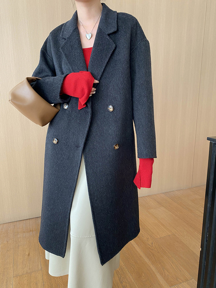 Onbely manteau en laine longue double boutonnage col revers pour femme