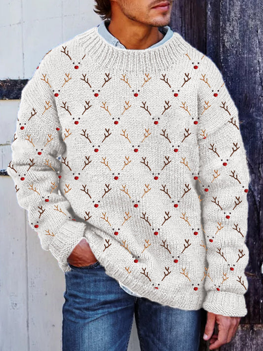 Pull De Noël homme brodé visages de rennes confortable
