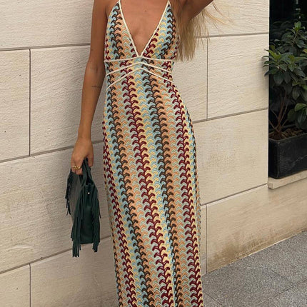 Onbely Robe de soirée longue à fines brides licou et dos nu pour bal de promo ou mariage-boho dress