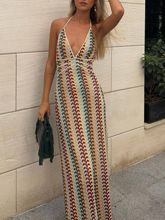 Onbely Robe de soirée longue à fines brides licou et dos nu pour bal de promo ou mariage