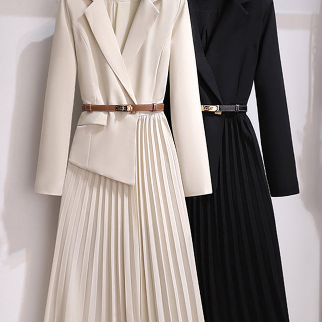 Onbely robe blazer longue plissé avec ceinture femme mode blanche