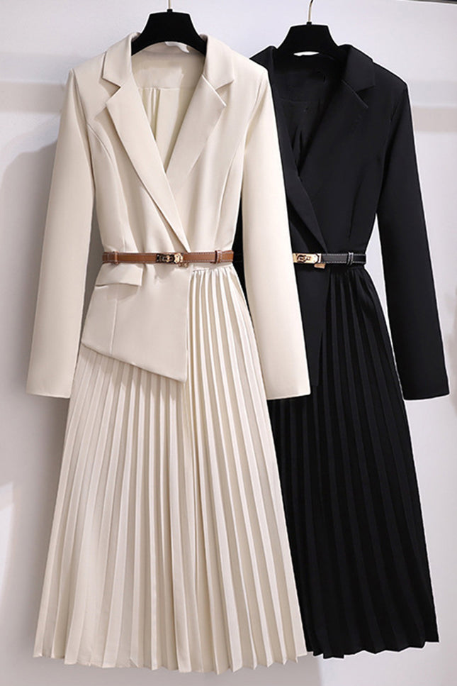 Onbely robe blazer longue plissé avec ceinture femme mode blanche