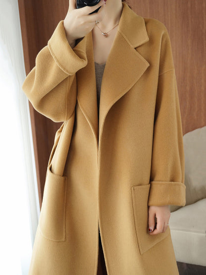 Onbely manteau en laine longue avec poches ceinture pour femme