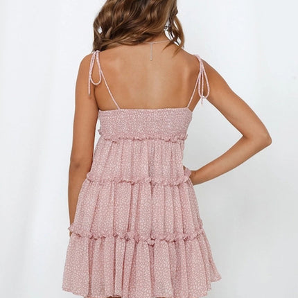 Onbely robe courte imprimé à fleurie à fines brides col carré doux tous les jours vacances boho dress