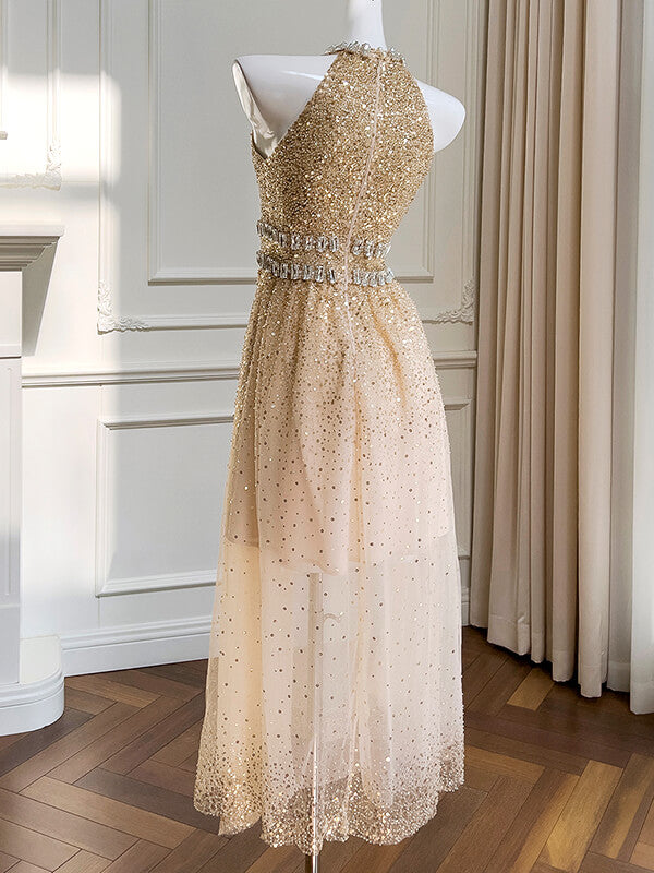 Onbely robe longue de soirée brillante paillette strass licou - onbely