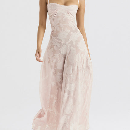 Onbely robe de soirée longue élégante à fines brides en jacquard pour un mariage femme cérémonie