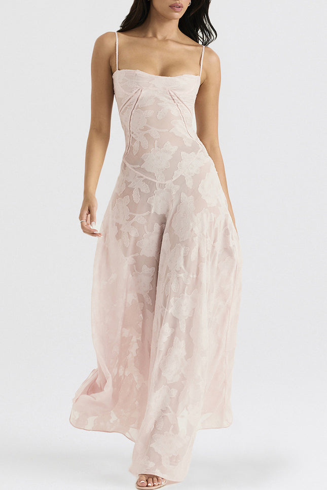 Onbely robe de soirée longue élégante à fines brides en jacquard pour un mariage femme cérémonie