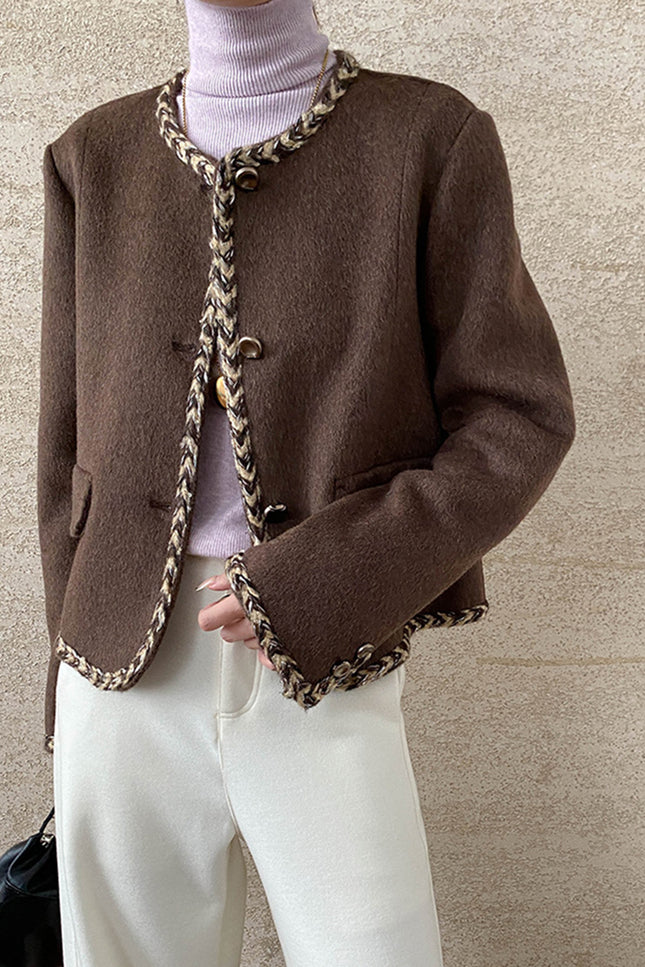 Onbely veste en laine liseré contrastant avec poches femme