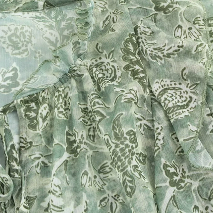 Onbely Blouse Bouffantes mousseline Imprimé Fleuri col jabot femme Vert