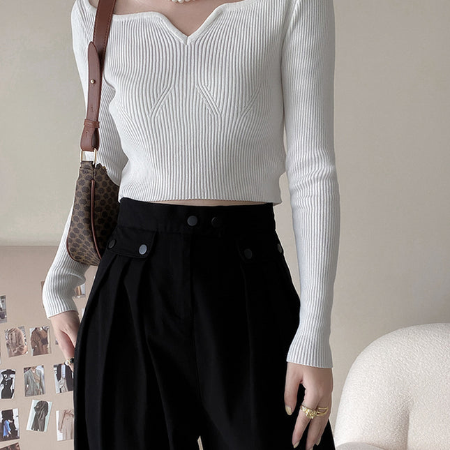 Onbely Haut Femme Manches Longues Col Bateau Mode Tricot Côtelé Automne Printemps