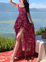 Onbely long chiffon maxi dress with floral print and side slit