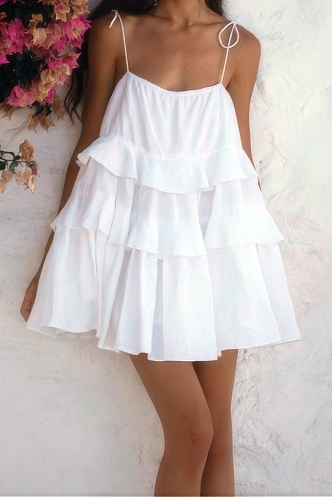 Onbely robe courte unicolore coton dos nu à fines brides mode décontractée tous les jours vacances