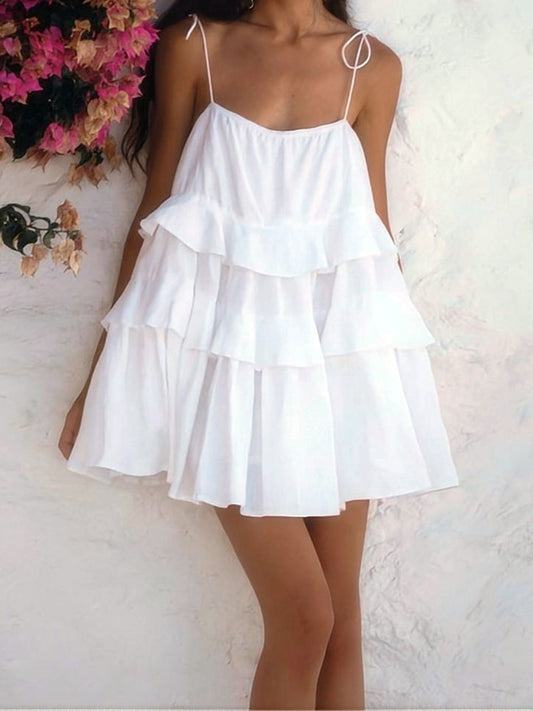 Onbely robe courte unicolore coton dos nu à fines brides mode décontractée tous les jours vacances