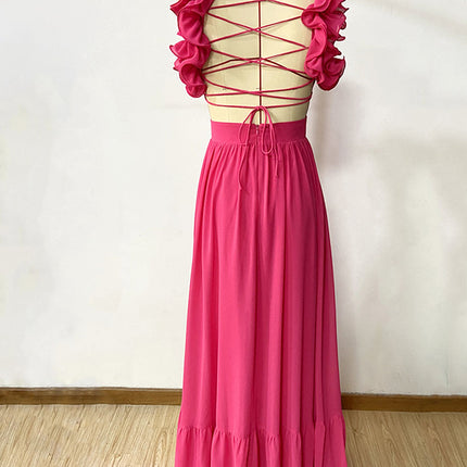 Onbely robe de soirée maxi longue en mousseline dos nu pour un bal de promo ou un mariage