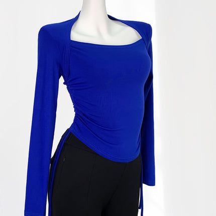 Onbely haut strappy col carré manches longues femme mode