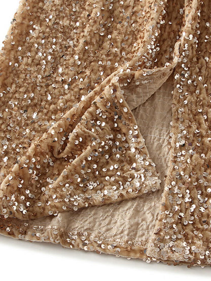 Onbely jupe longue fendu le côté velours brillante paillette femme