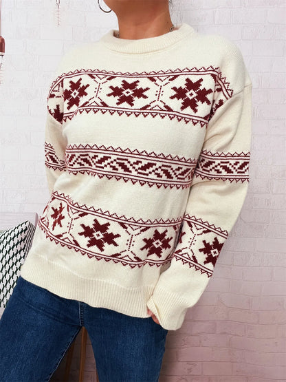 Pull de Noël à col rond motif flocon de neige