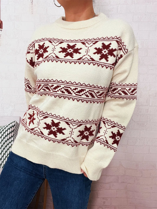Pull de Noël à col rond motif flocon de neige