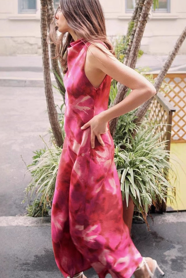 Onbely robe longue moulante imprimé à fleurie col rond taille marquée doux vacances tous les jours