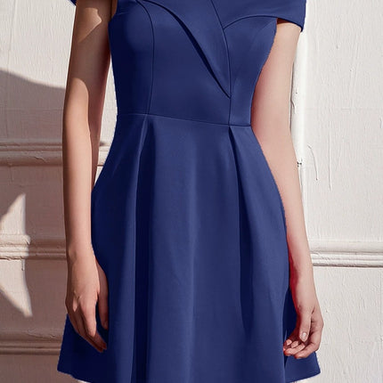 Onbely robe courte unicolore col bateau élégant mode cocktail