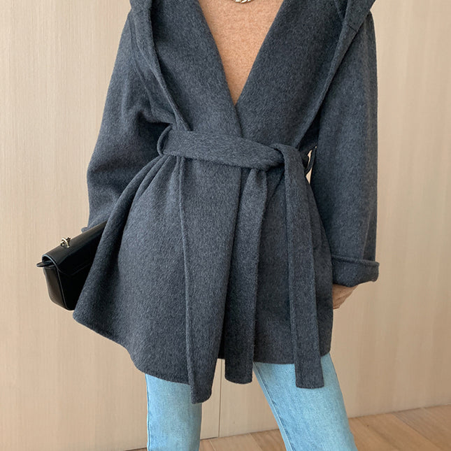 Onbely manteau en laine avec ceinture à capuche femme mode