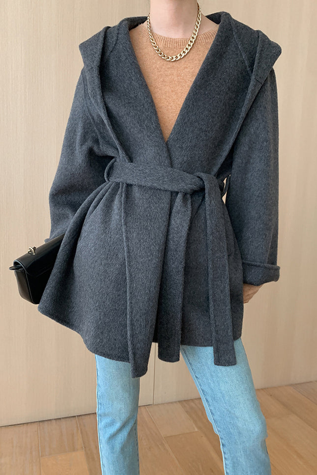Onbely manteau en laine avec ceinture à capuche femme mode