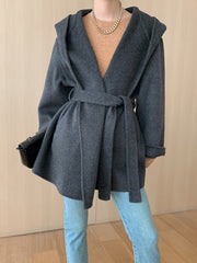 Onbely women's fashion hooded belted wool coat