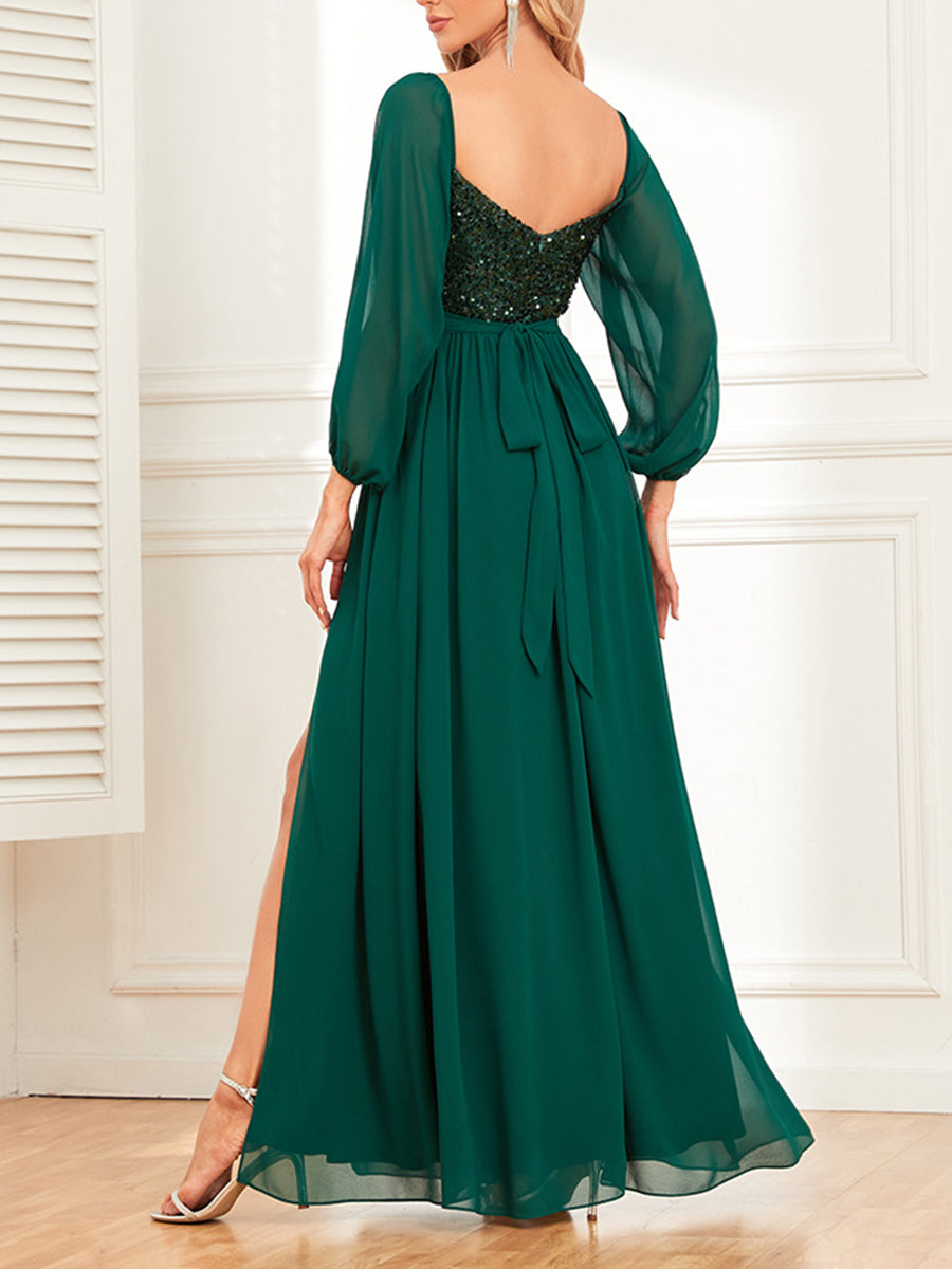 Onbely Robe de soirée maxi longue fendue sur le côté brillante avec paillettes pour un mariage femme cérémonie