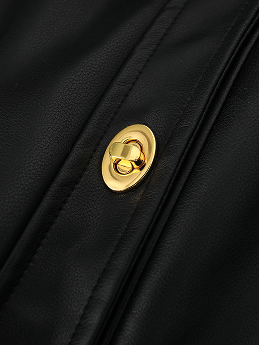 Onbely veste en cuir PU boutonnage femme mode noir