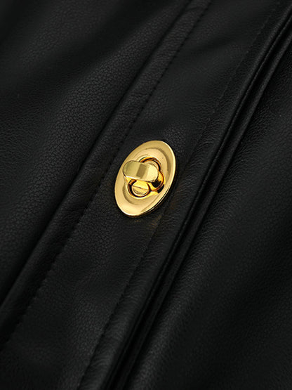 Onbely veste en cuir PU boutonnage femme mode noir