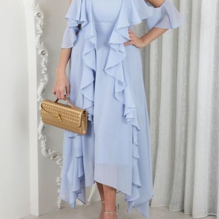 Onbely mi-longue robe irrégulière unicolore à fines brides col en V mode